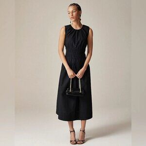 J Crew Hyacinth Dress In Cotton Poplin A Line Pockets Smocked Black MP